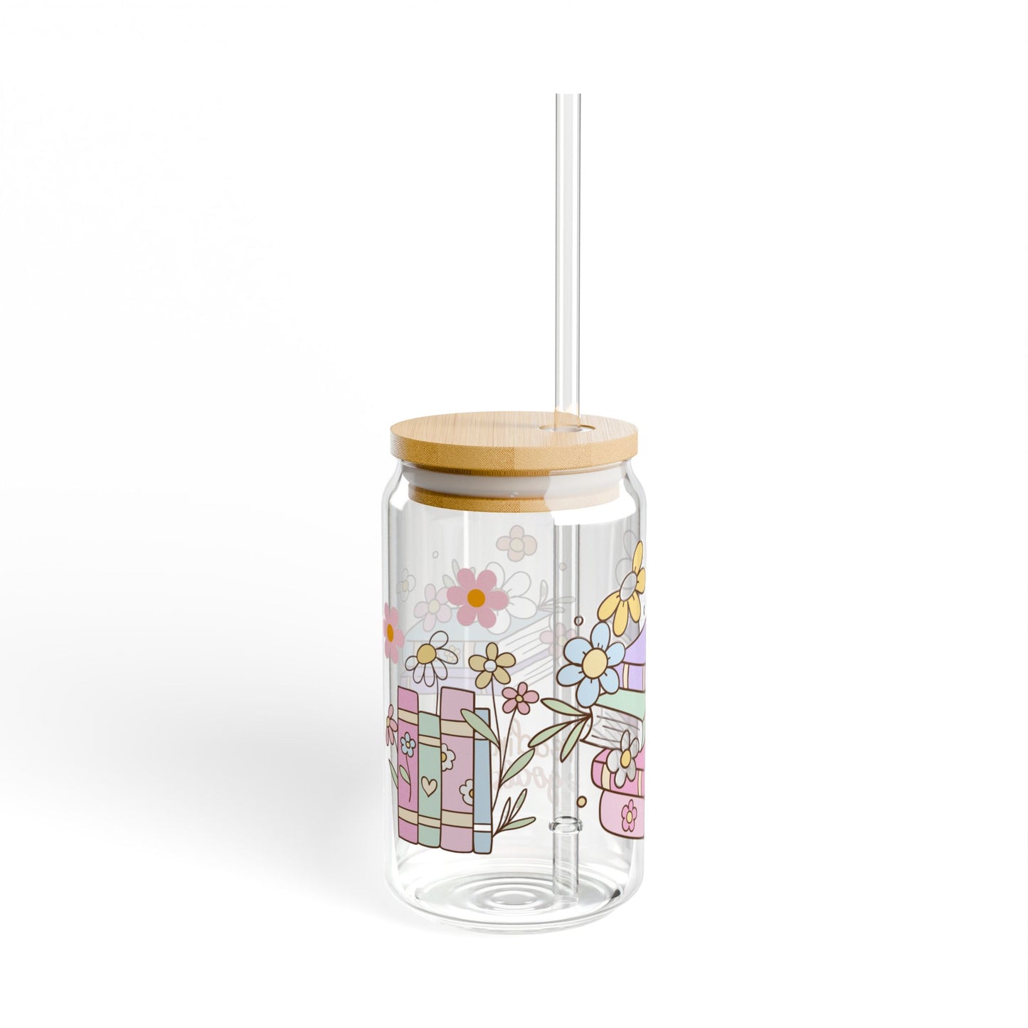 Floral Chapters 16oz Sipper Glass for Book Lovers Stylish | Eco-Friendly | Gift-Ready | Perfect for Cozy Moments