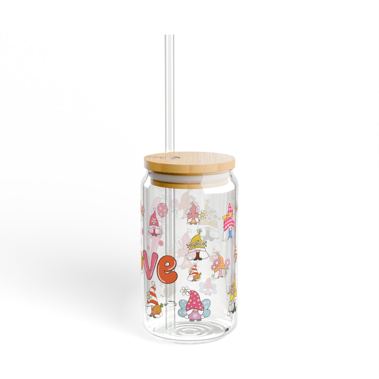 Love & Laughter 16oz Cartoon Sipper Glass Playful | Colorful | Reusable | Perfect for Kids and Gifting