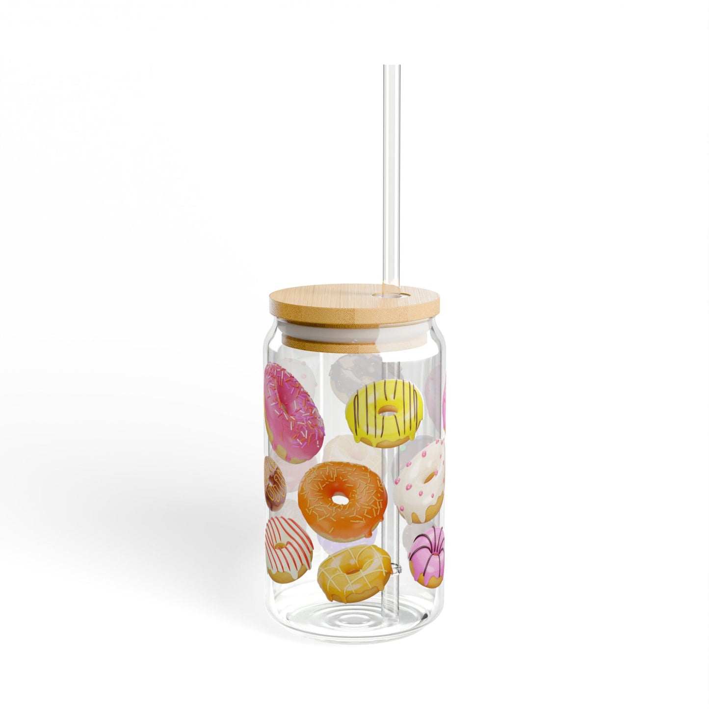 Sweet Sip 16oz Donut-Themed Sipper Glass Fun | Colorful | Reusable | Perfect for Donut Lovers