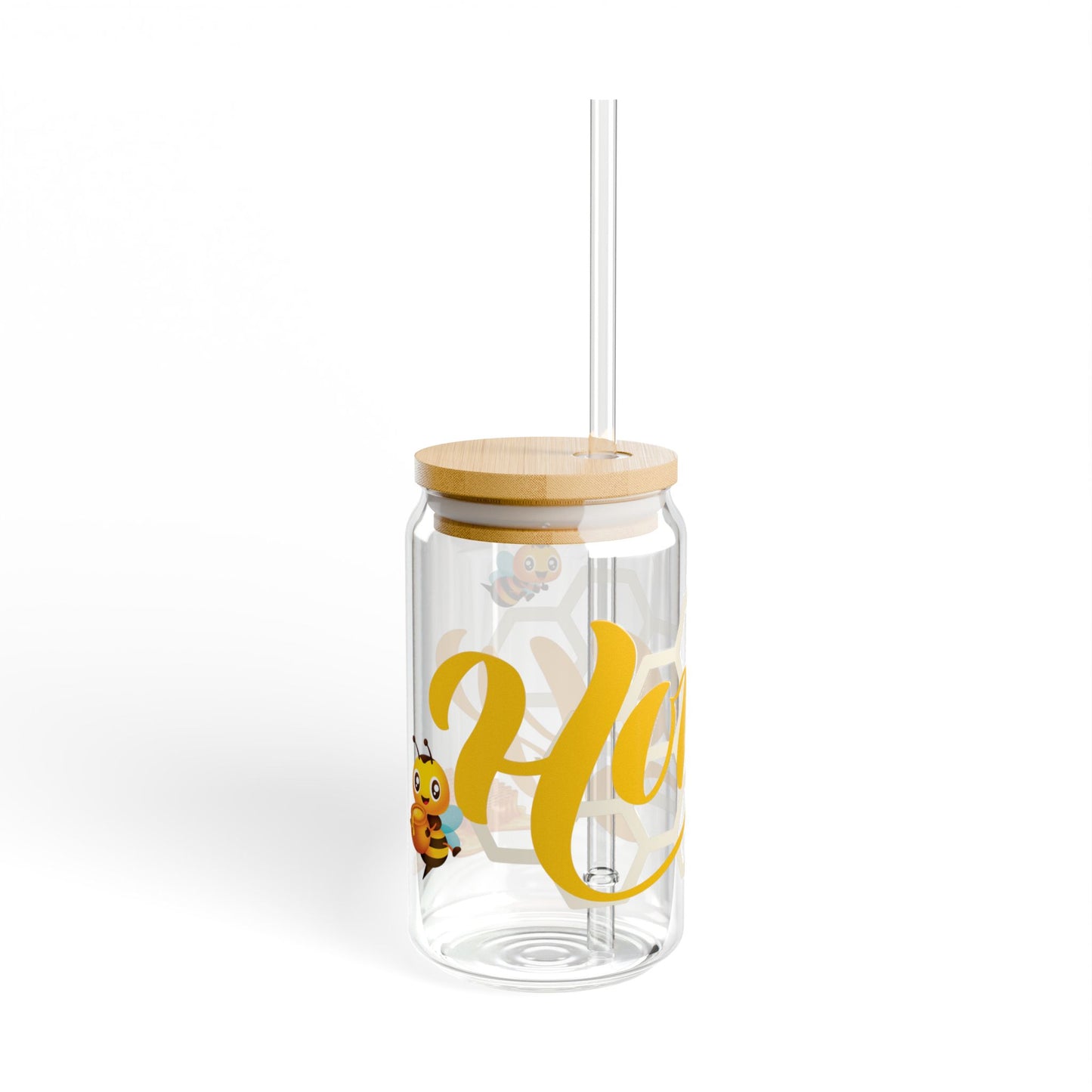 Bee Happy Honey-Themed Sipper Glass 16oz Cheerful | Eco-Friendly | Reusable | Perfect for Summer Sips