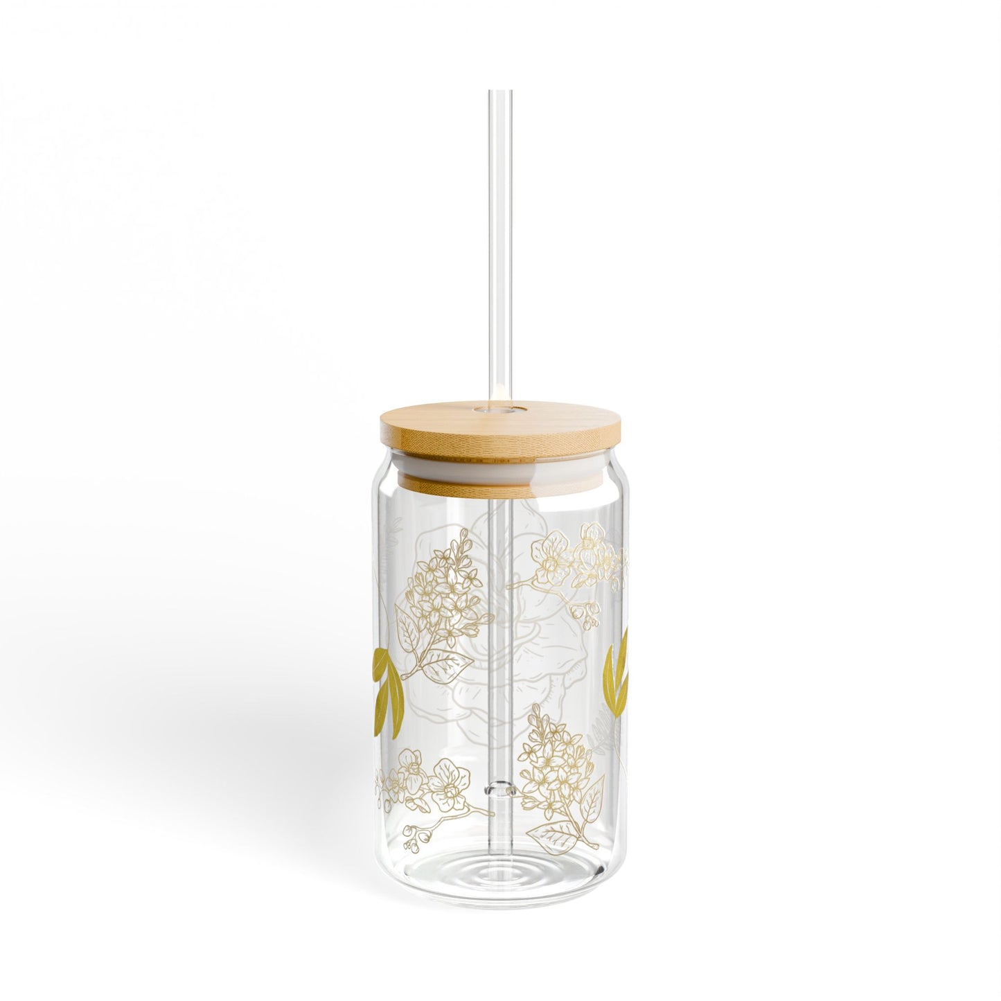 Elegant Gold Bloom 16oz Sipper Glass Luxury | Eco-Friendly | Gift-Ready | Perfect for Special Occasions