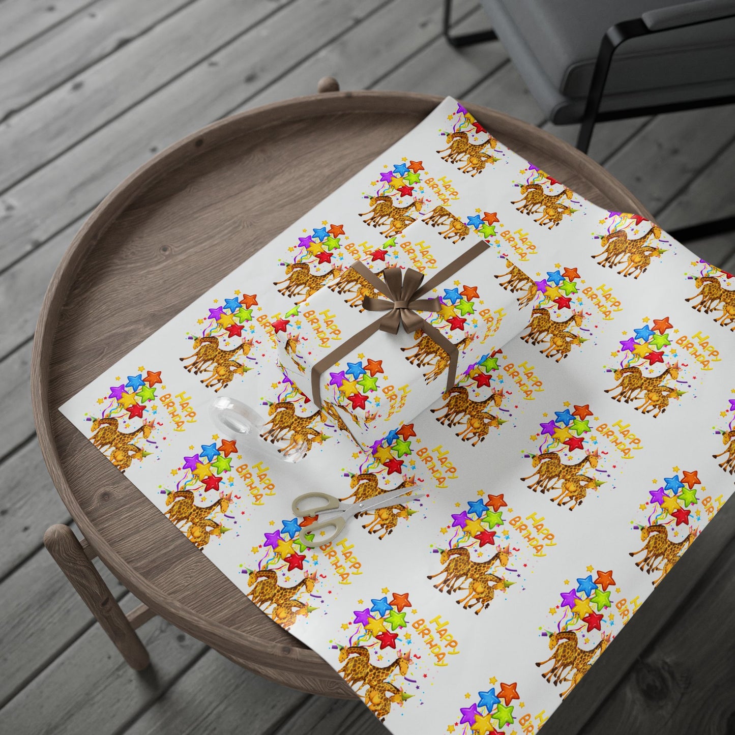 Family Giraffe Wrapping Paper Cute Gift Wrap for Birthdays and Celebrations