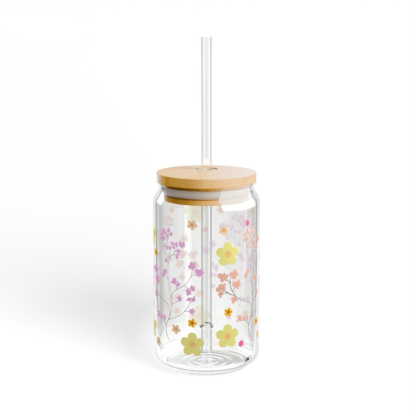Floral Delight 16oz Sipper Glass Elegant | Eco-Friendly | Gift-Ready | Perfect for Every Season