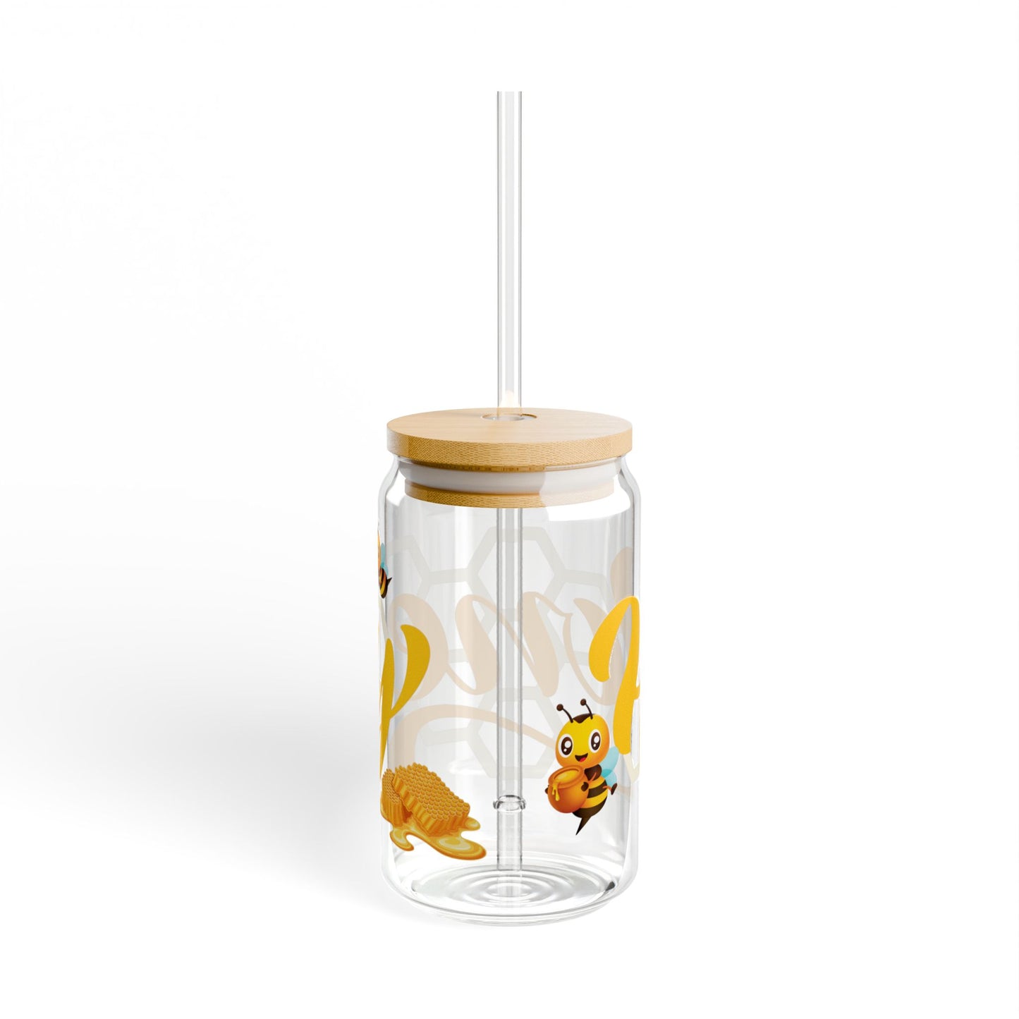 Bee Happy Honey-Themed Sipper Glass 16oz Cheerful | Eco-Friendly | Reusable | Perfect for Summer Sips