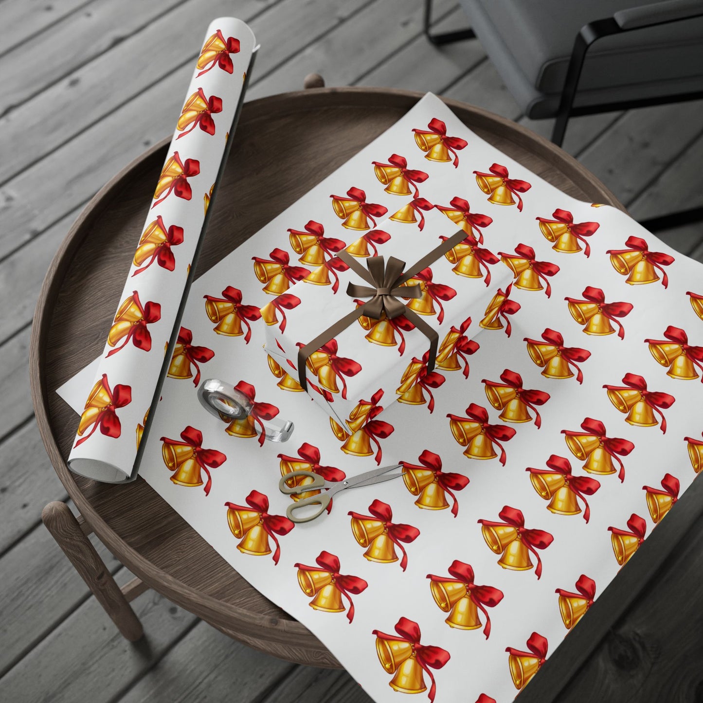 Golden Bells Wrapping Paper Festive Holiday Gift Wrap