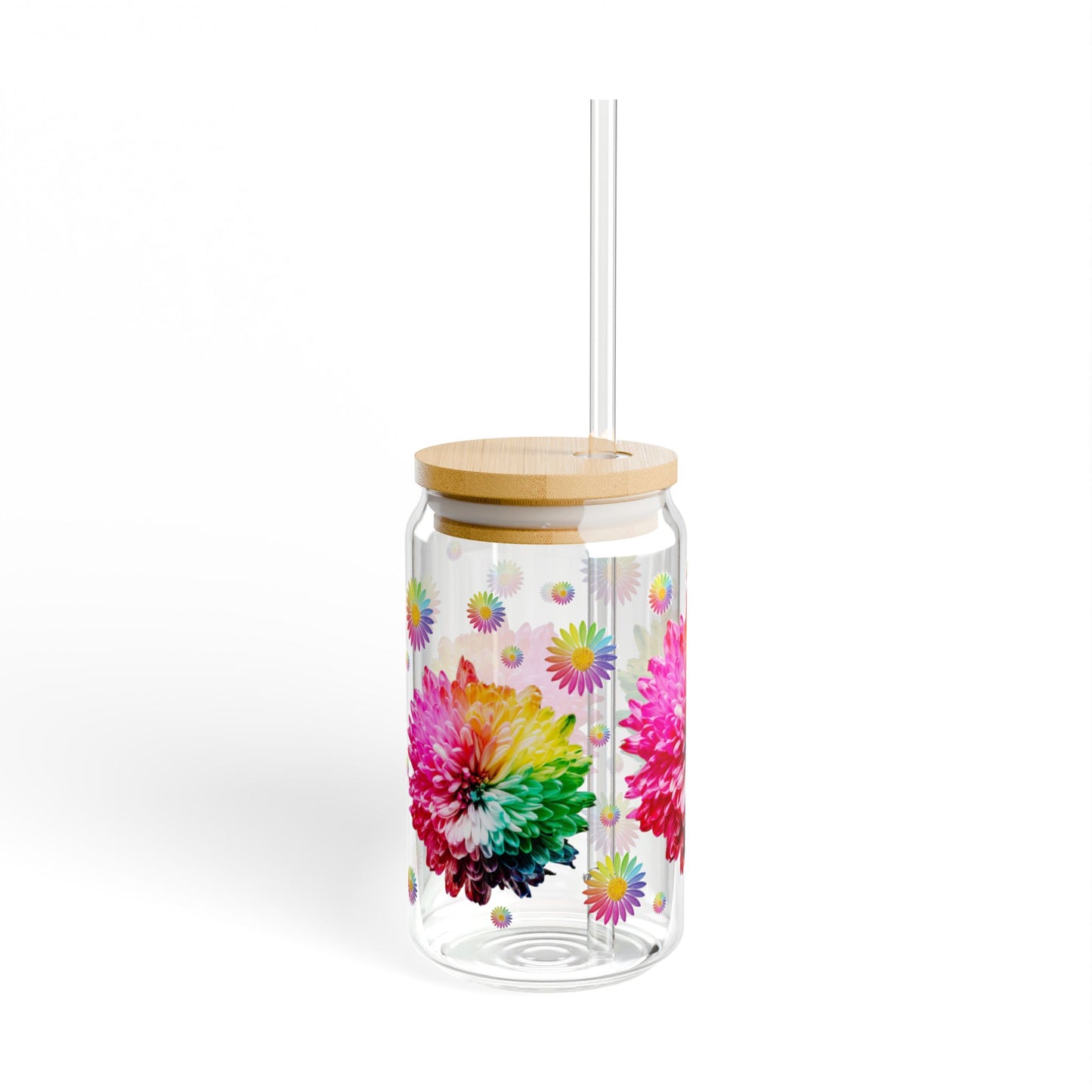 Misty Bloom 16oz Colorful Floral Sipper Glass Durable | Eco-Friendly | BPA-Free | Made for Everyday Elegance