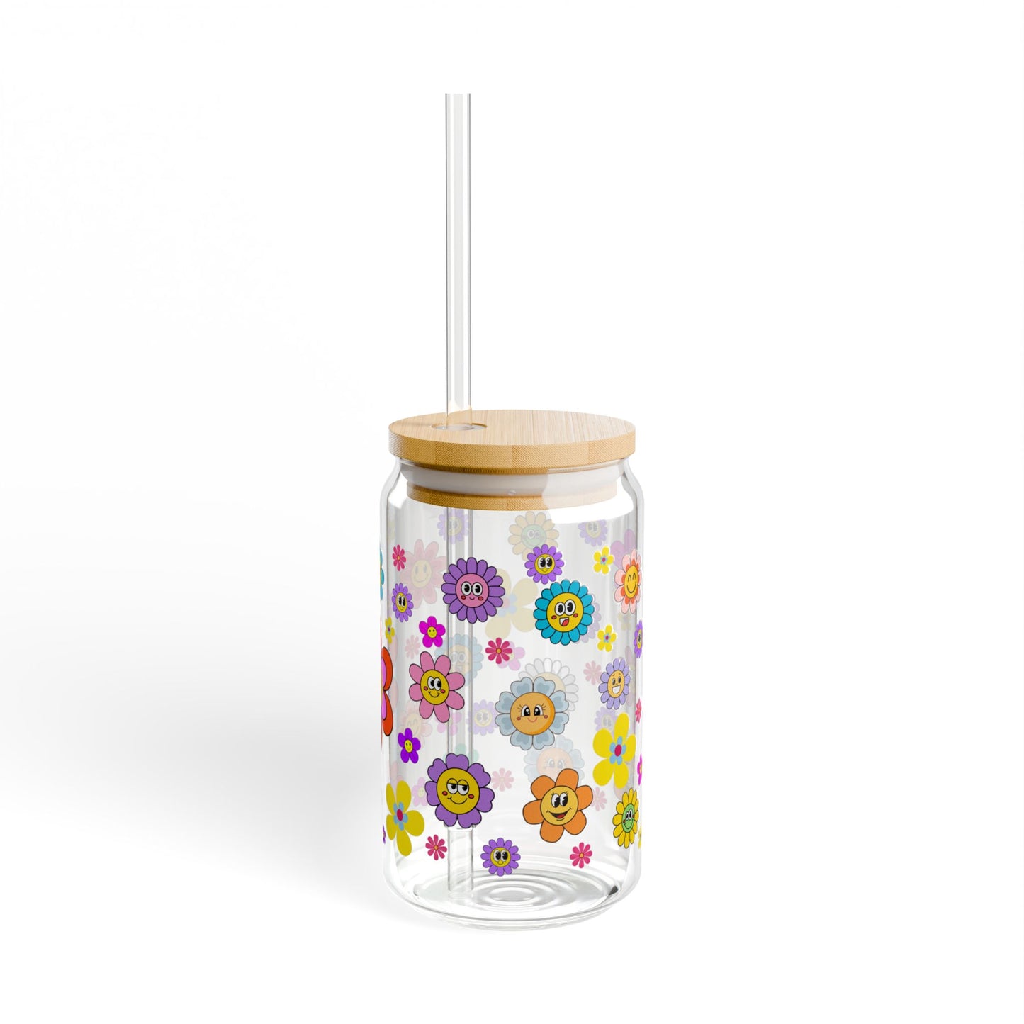 From Bud to Bloom 16oz Floral Sipper Glass Colorful | Eco-Friendly | Gift-Ready | Perfect for Spring and Summer