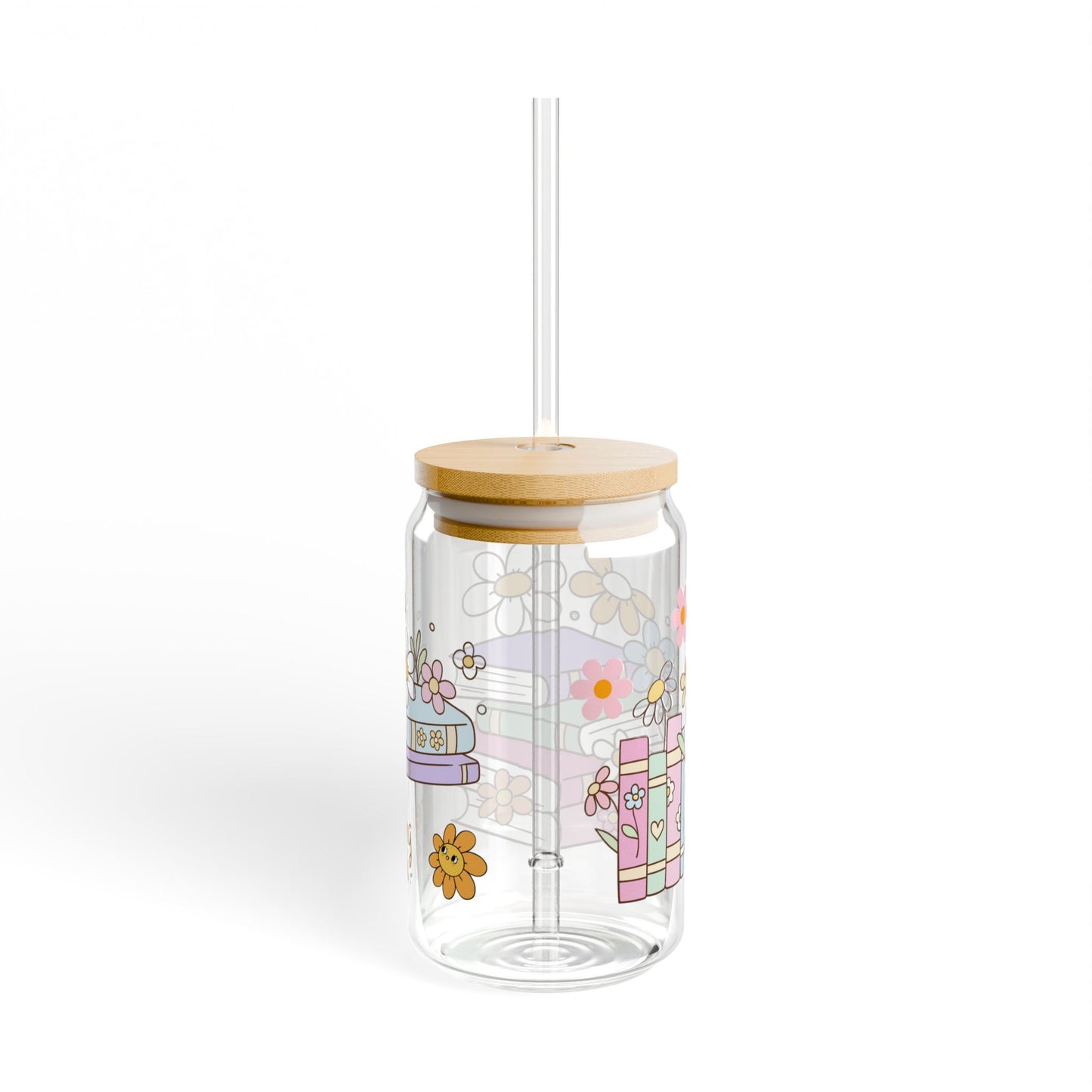 Floral Chapters 16oz Sipper Glass for Book Lovers Stylish | Eco-Friendly | Gift-Ready | Perfect for Cozy Moments