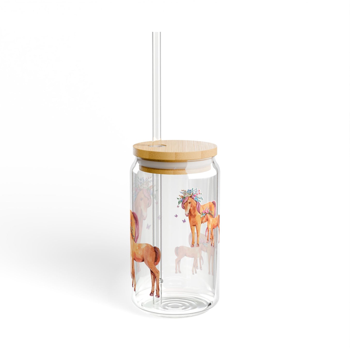 Happy Hooves Horse-Themed Sipper Glass 16oz Fun | Reusable | Family-Friendly | Perfect for Animal Lovers