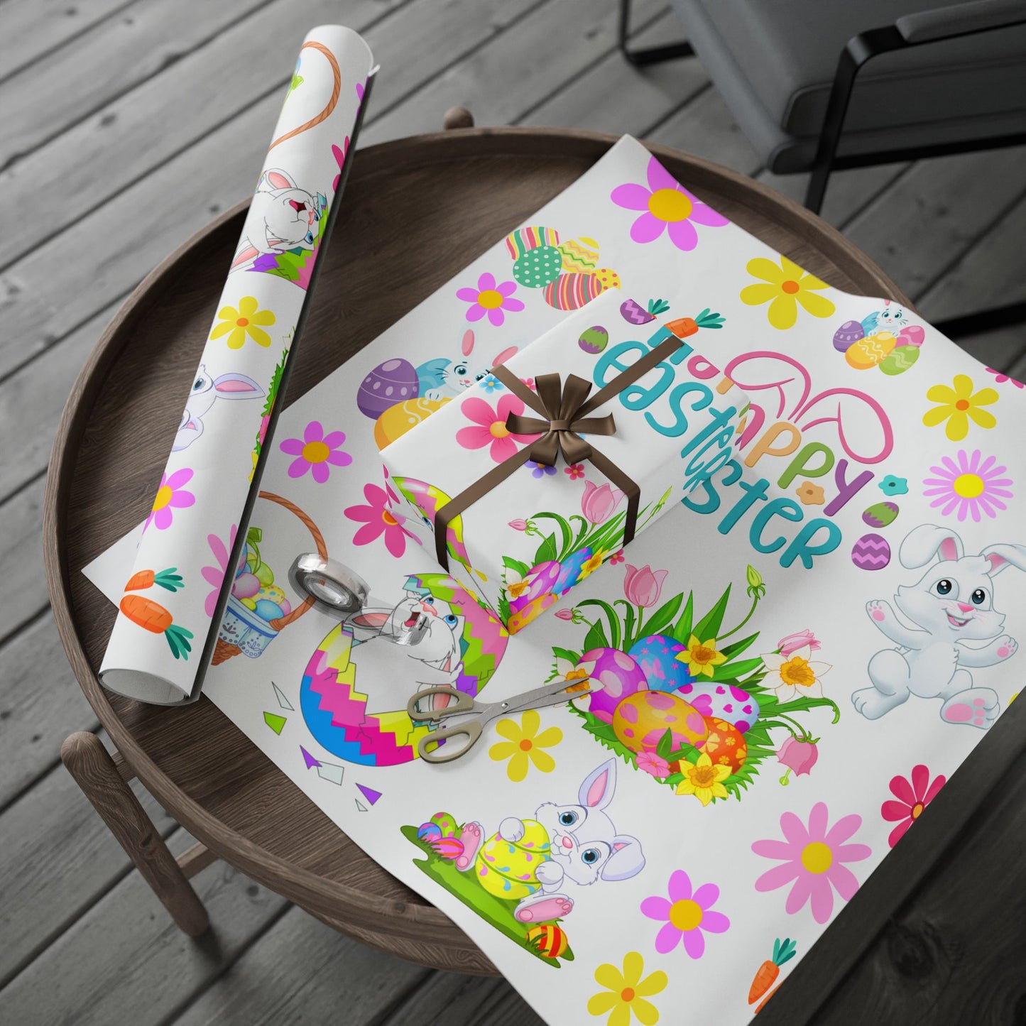 Happy Easter Bunny Wrapping Paper – Floral Spring Gift Wrap