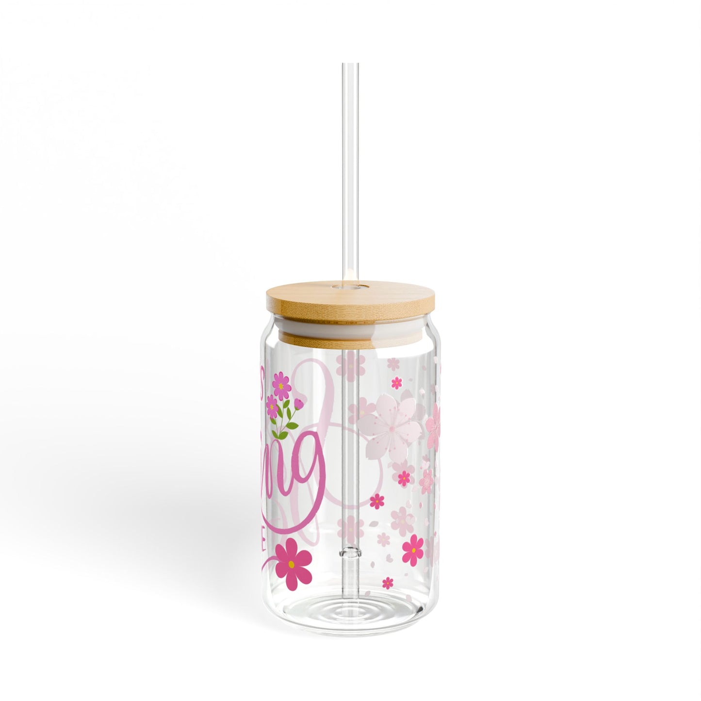 Blush Bloom 16oz Pink Floral Sipper Glass Elegant | Reusable | Gift-Ready | Perfect for Her