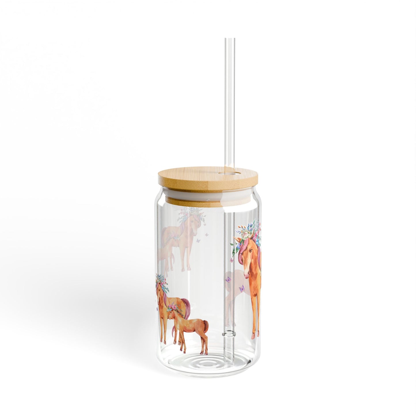 Happy Hooves Horse-Themed Sipper Glass 16oz Fun | Reusable | Family-Friendly | Perfect for Animal Lovers