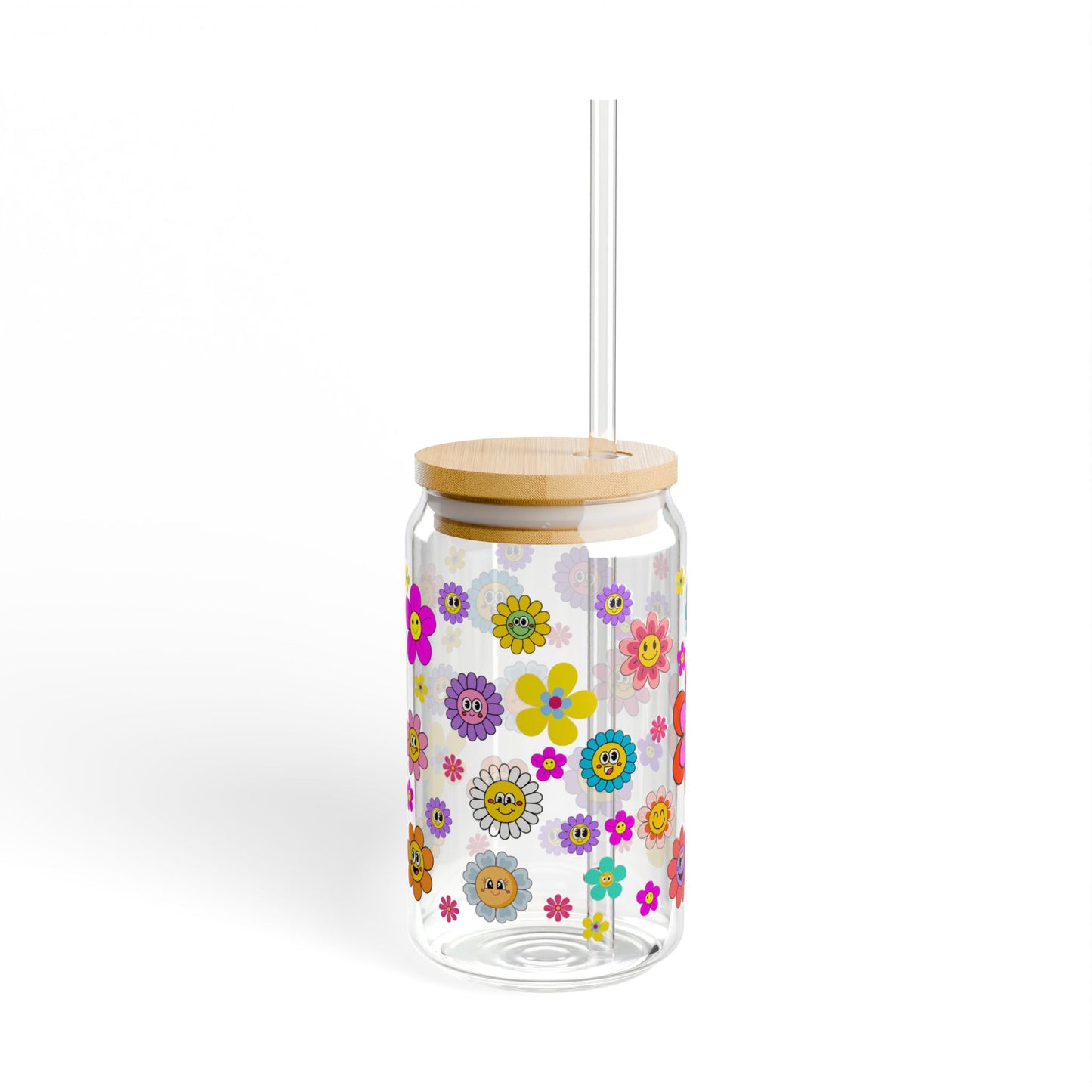 From Bud to Bloom 16oz Floral Sipper Glass Colorful | Eco-Friendly | Gift-Ready | Perfect for Spring and Summer