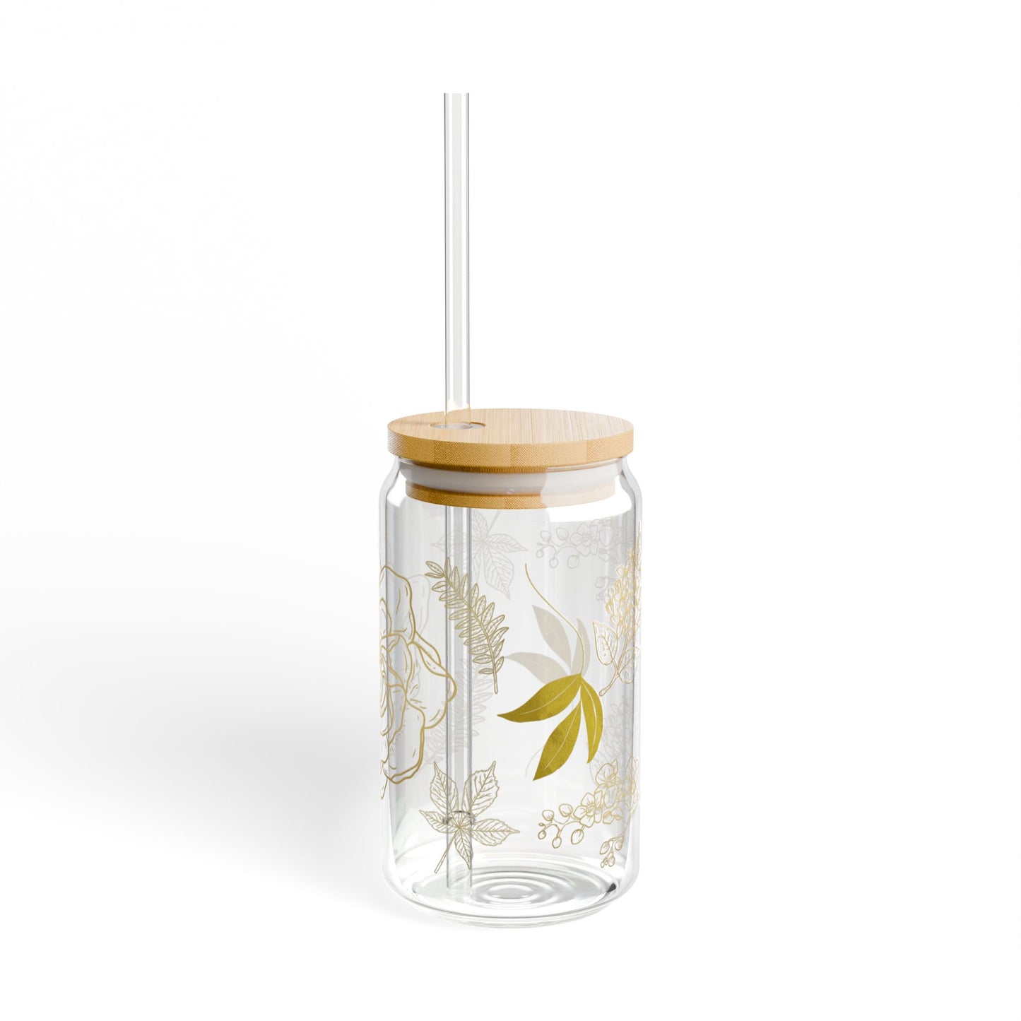 Elegant Gold Bloom 16oz Sipper Glass Luxury | Eco-Friendly | Gift-Ready | Perfect for Special Occasions