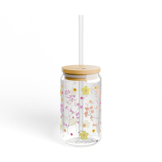Floral Delight 16oz Sipper Glass Elegant | Eco-Friendly | Gift-Ready | Perfect for Every Season