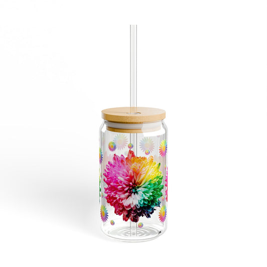 Misty Bloom 16oz Colorful Floral Sipper Glass Durable | Eco-Friendly | BPA-Free | Made for Everyday Elegance