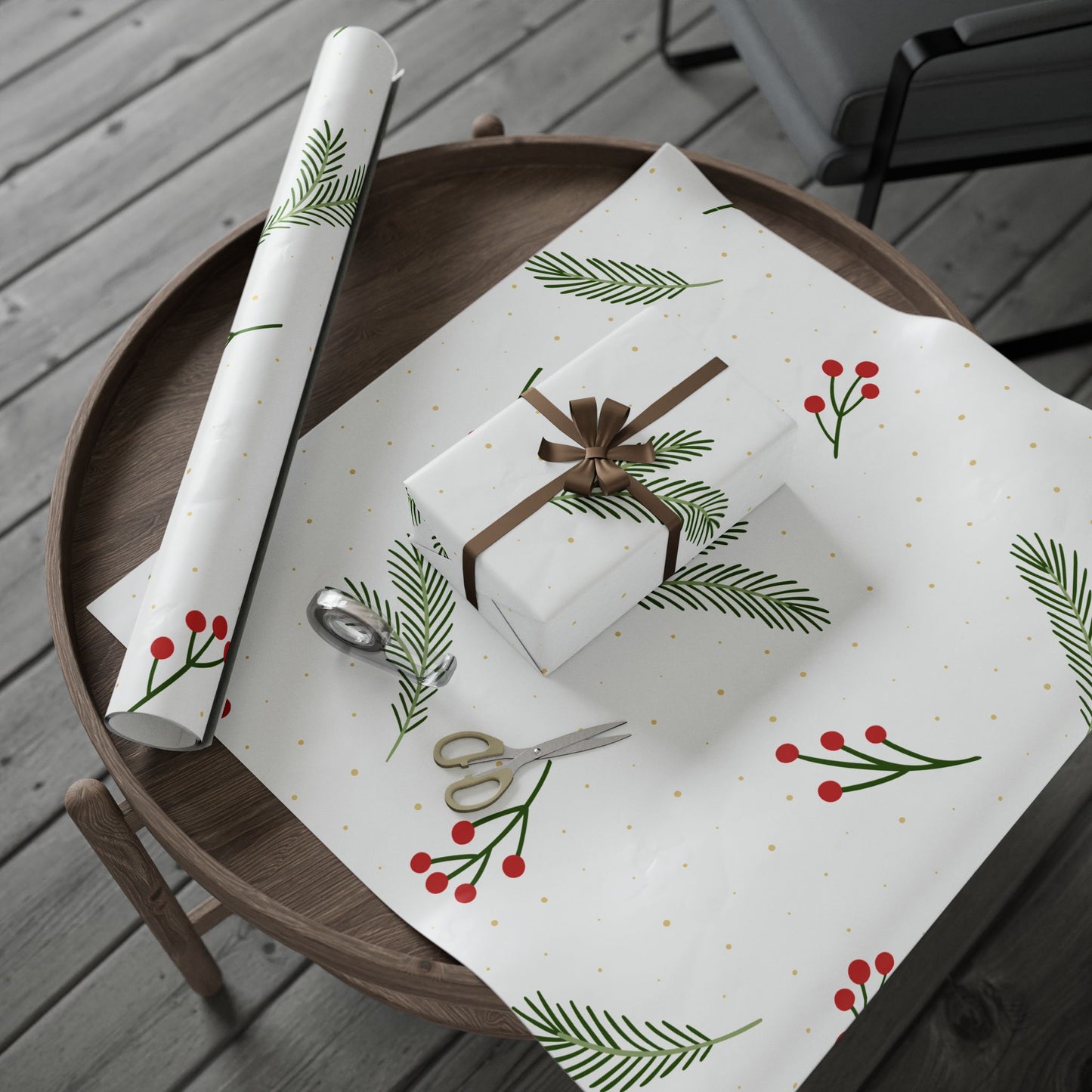 Holiday Greenery Wrapping Paper Elegant Christmas Gift Wrap Roll