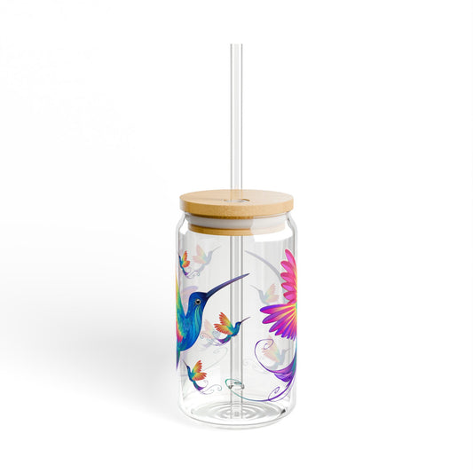 Bluebird Breeze 16oz Colorful Bird Sipper Glass Charming | Eco-Friendly | Durable | Made for Everyday Delight