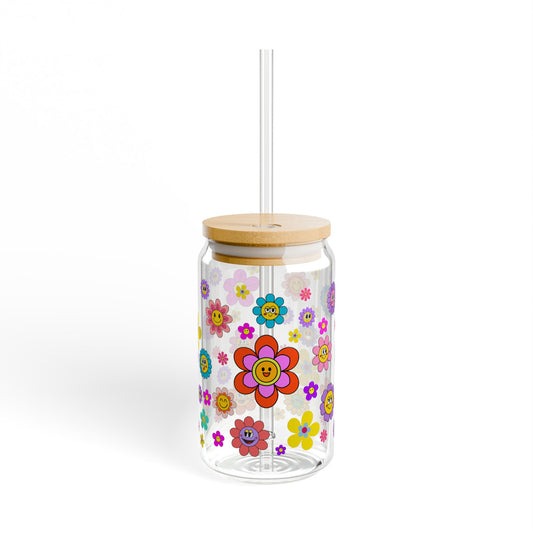 From Bud to Bloom 16oz Floral Sipper Glass Colorful | Eco-Friendly | Gift-Ready | Perfect for Spring and Summer