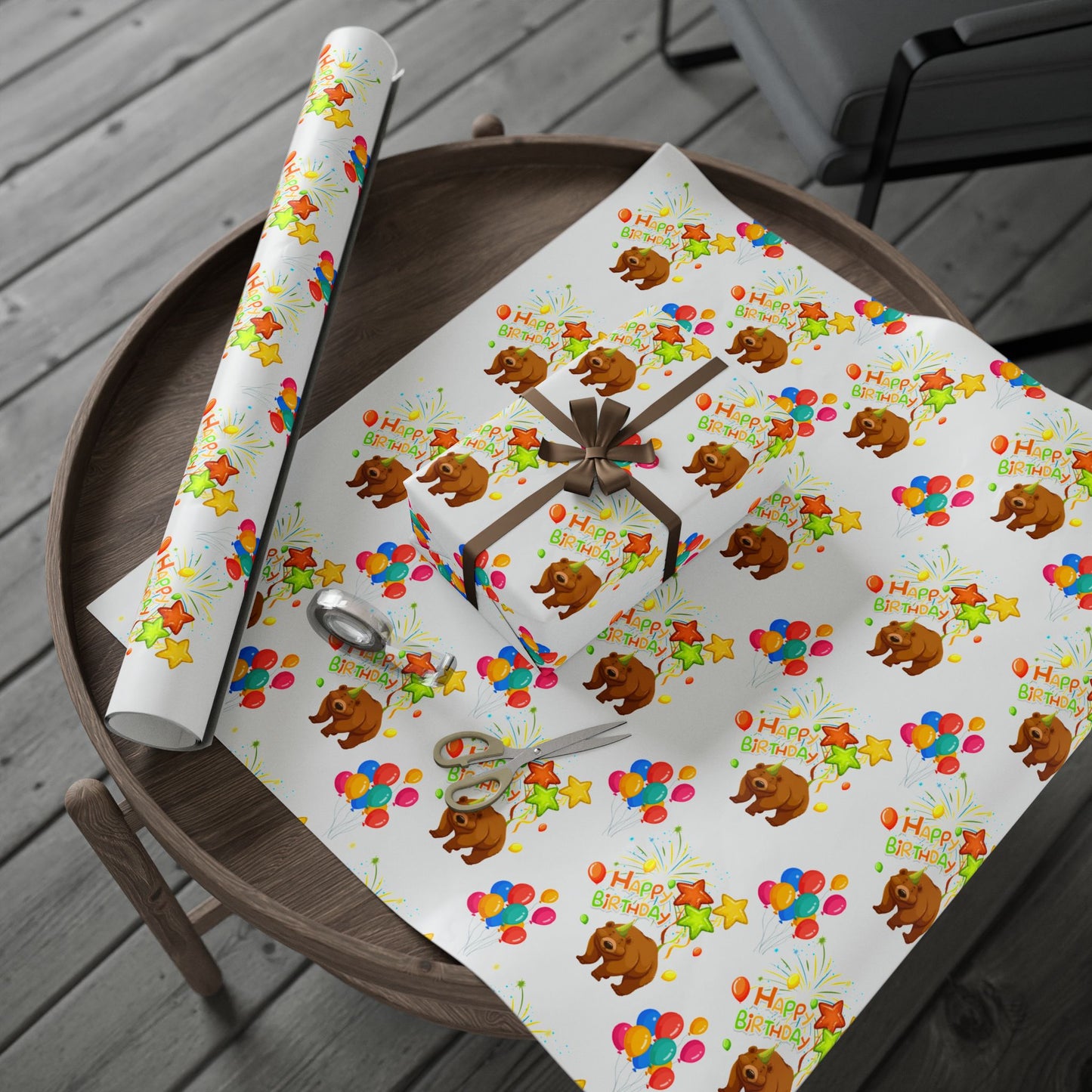 Bear Happy Birthday Wrapping Paper Cute Gift Wrap for Kids Parties