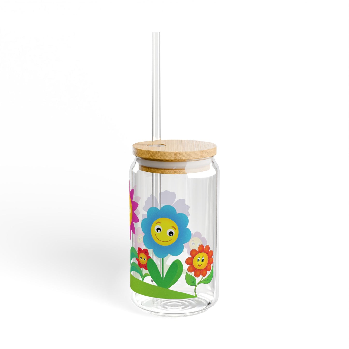 Blossom Sip 16oz Colorful Flower Sipper Glass Vibrant | Reusable | Kid-Friendly | Perfect for Garden Parties