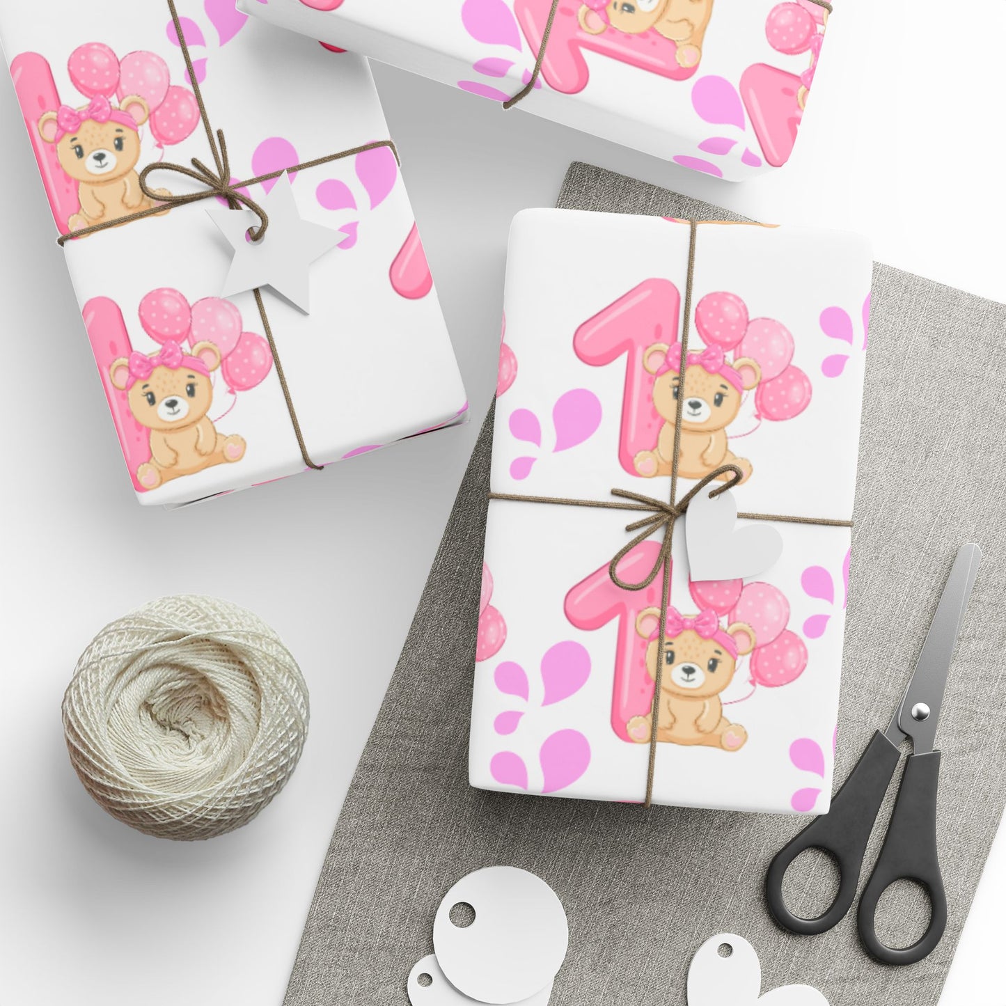 Happy First Birthday Pink Wrapping Paper Cute Gift Wrap for Girls