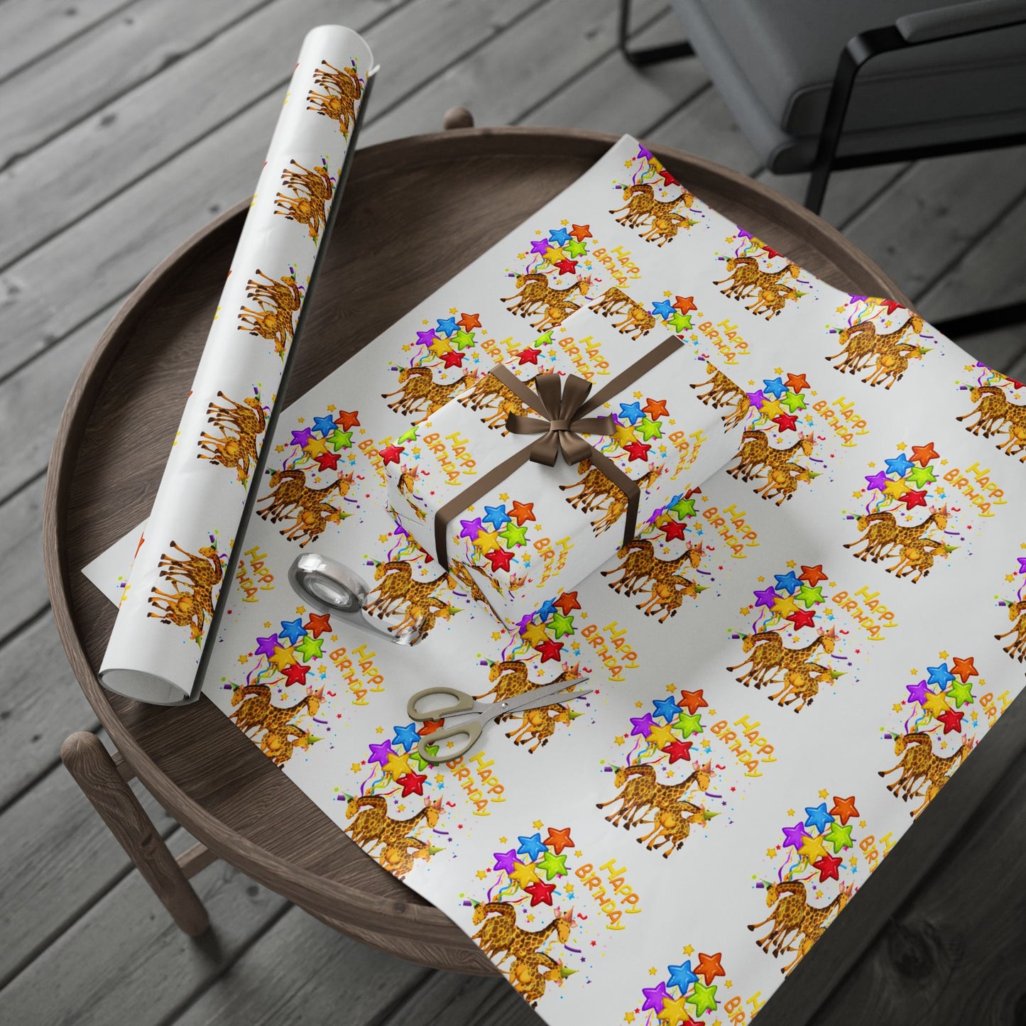 Family Giraffe Wrapping Paper Cute Gift Wrap for Birthdays and Celebrations