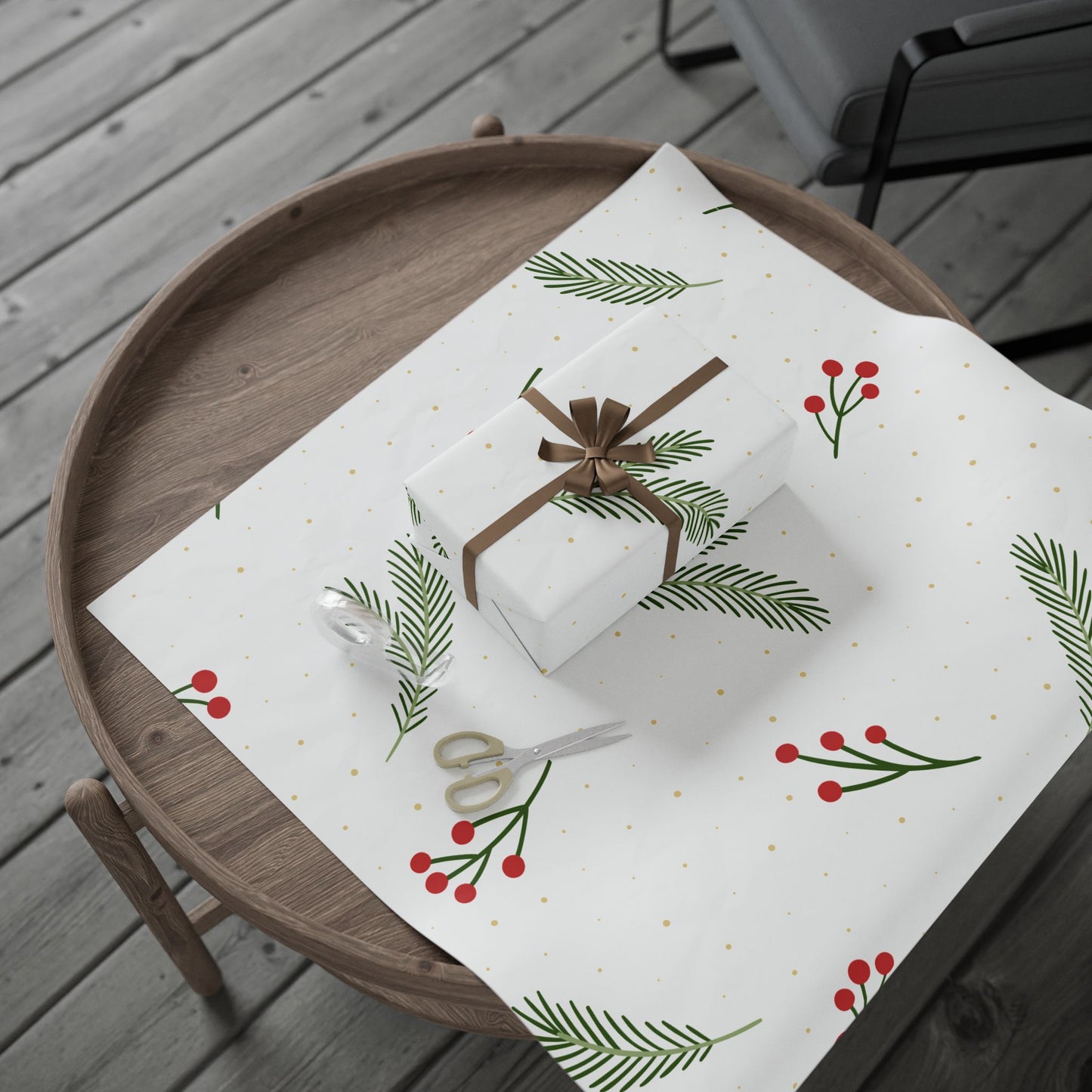 Holiday Greenery Wrapping Paper Elegant Christmas Gift Wrap Roll