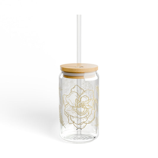Elegant Gold Bloom 16oz Sipper Glass Luxury | Eco-Friendly | Gift-Ready | Perfect for Special Occasions