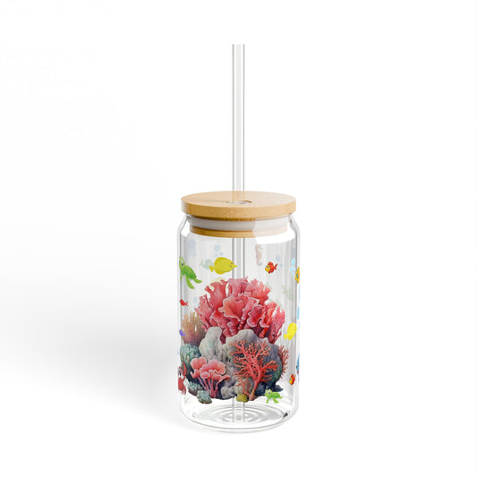 Ocean Sips 16oz Sipper Glass with Colorful Fish Design Refreshing | Durable | Eco-Friendly | Inspired by the Sea