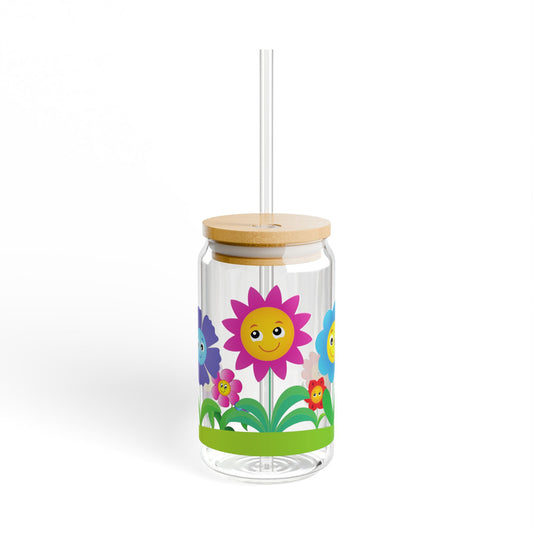 Blossom Sip 16oz Colorful Flower Sipper Glass Vibrant | Reusable | Kid-Friendly | Perfect for Garden Parties