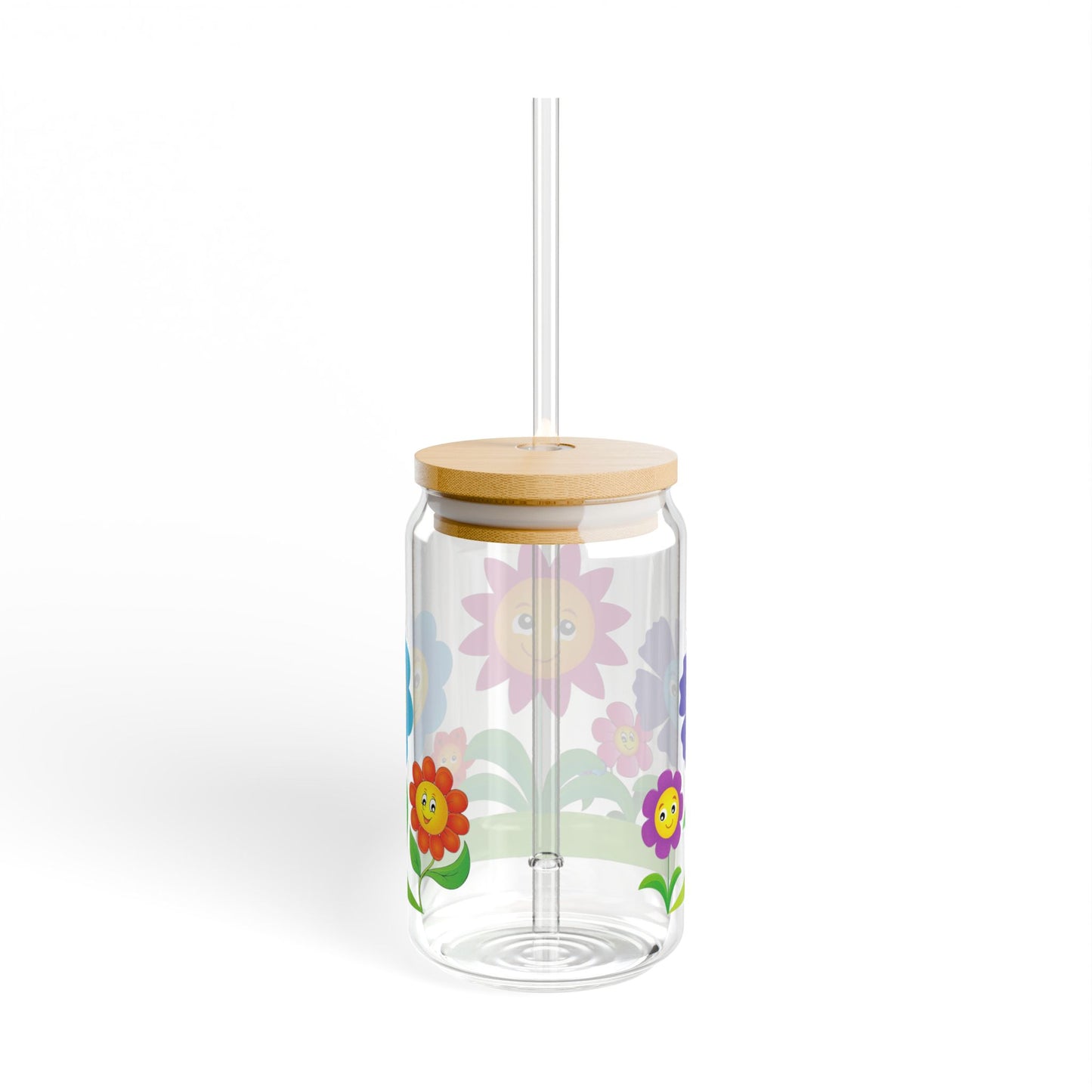 Blossom Sip 16oz Colorful Flower Sipper Glass Vibrant | Reusable | Kid-Friendly | Perfect for Garden Parties