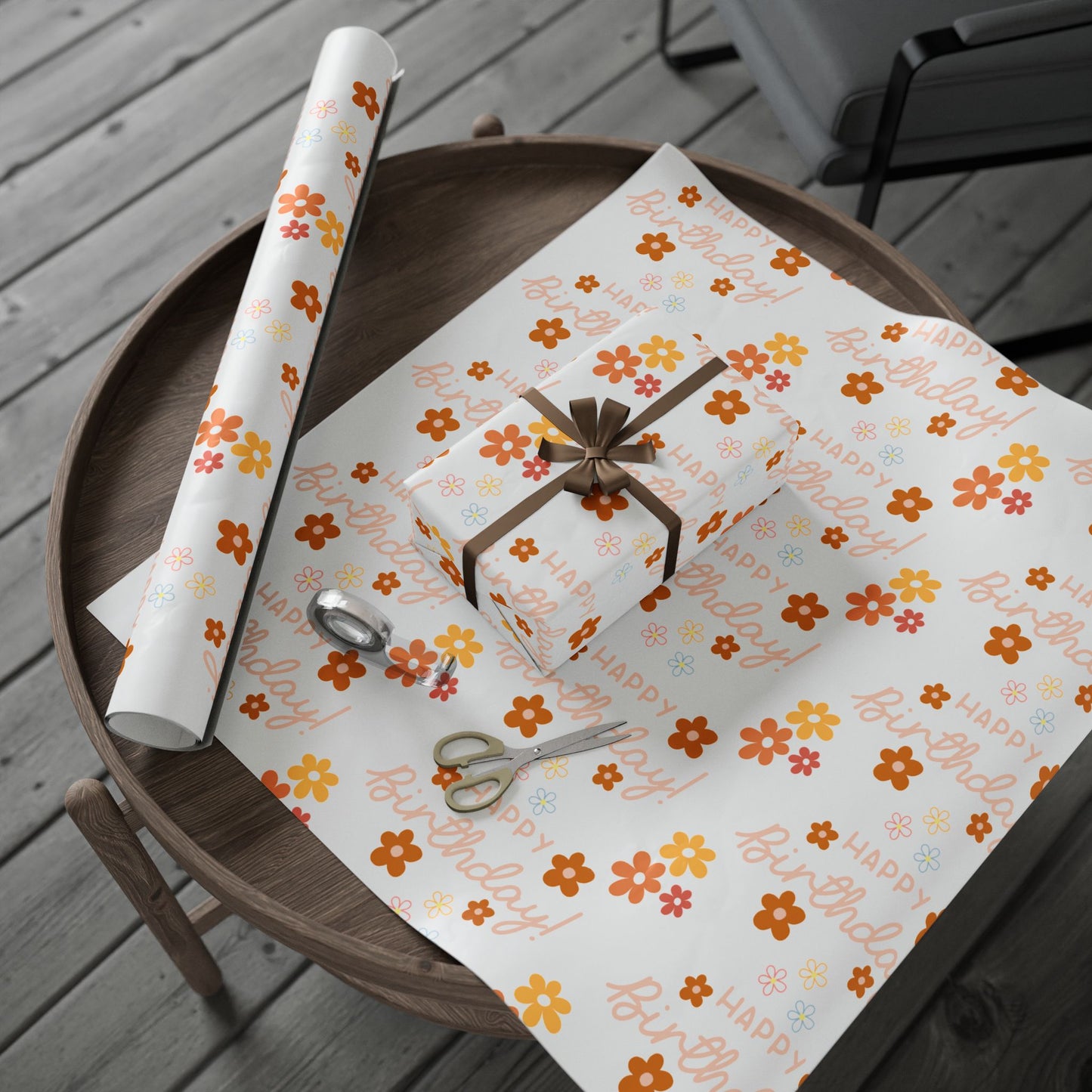 Happy Birthday Flowers Wrapping Paper Elegant Gift Wrap for Celebrations