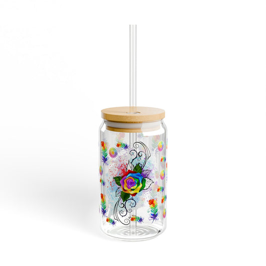 Bloom Sip 16oz Floral Sipper Glass with Bamboo Lid colorful | Eco-Friendly | Reusable | Perfect for Tea & Summer Moments