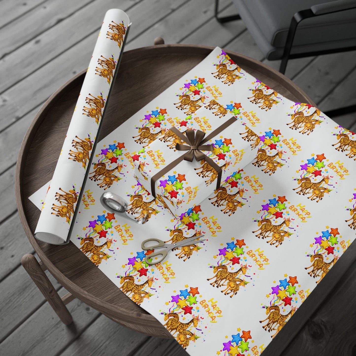 Family Giraffe Wrapping Paper Cute Gift Wrap for Birthdays and Celebrations