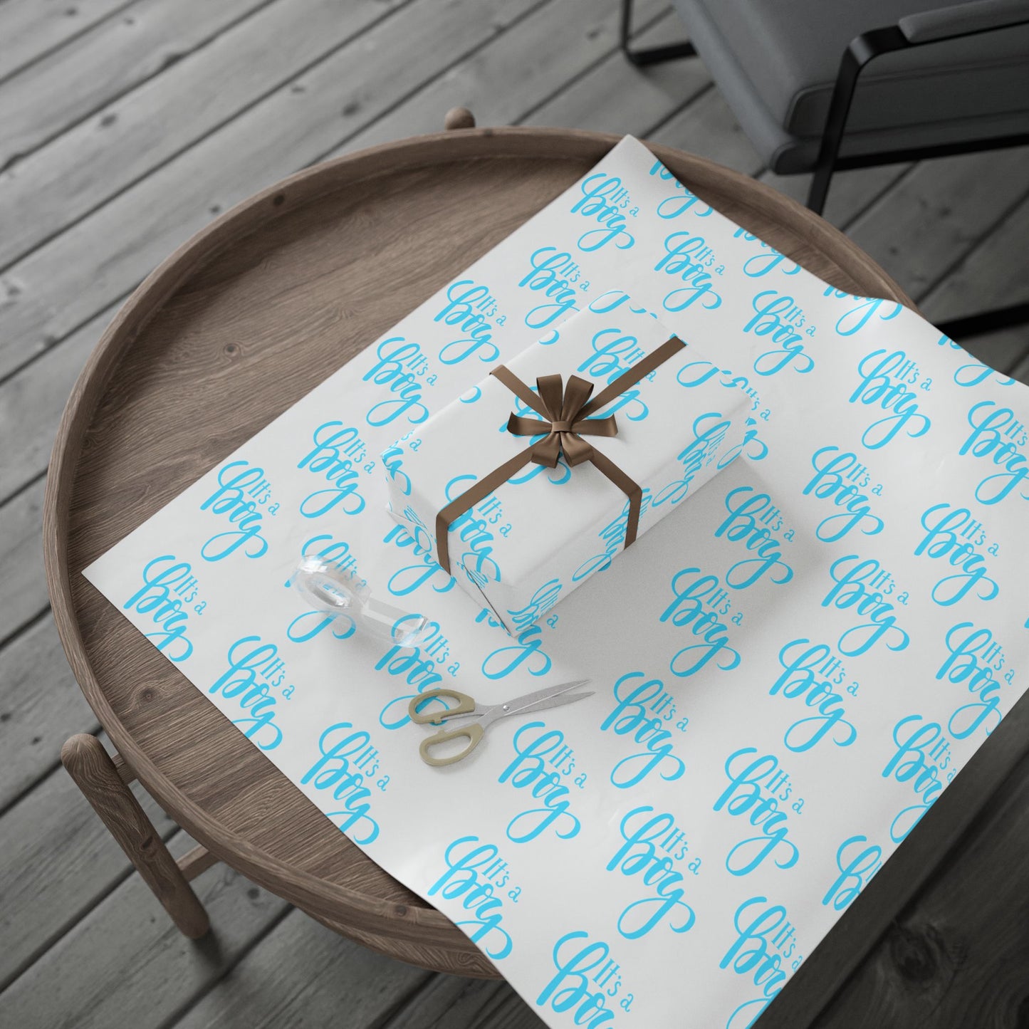 Elegant Blue Calligraphy Wrapping Paper Decorative Gift Wrap for Special Occasions
