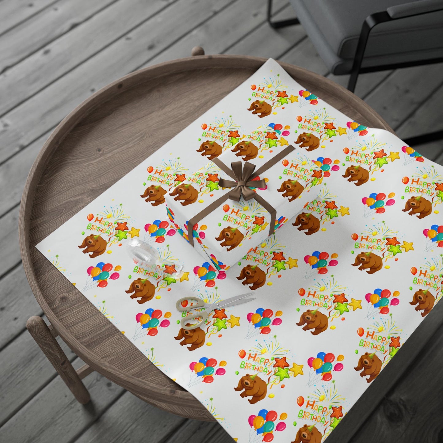 Bear Happy Birthday Wrapping Paper Cute Gift Wrap for Kids Parties