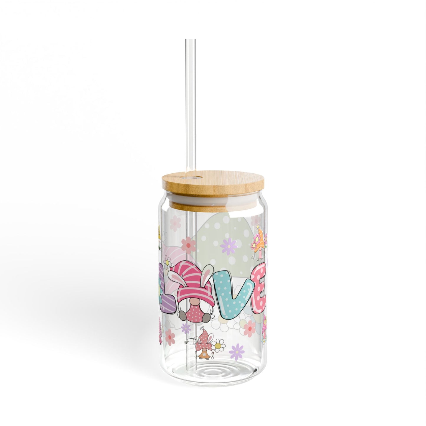 Elf Blossom 16oz Whimsical Floral Sipper Glass Floral | Eco-Friendly | Giftable | Perfect for Summer Moments