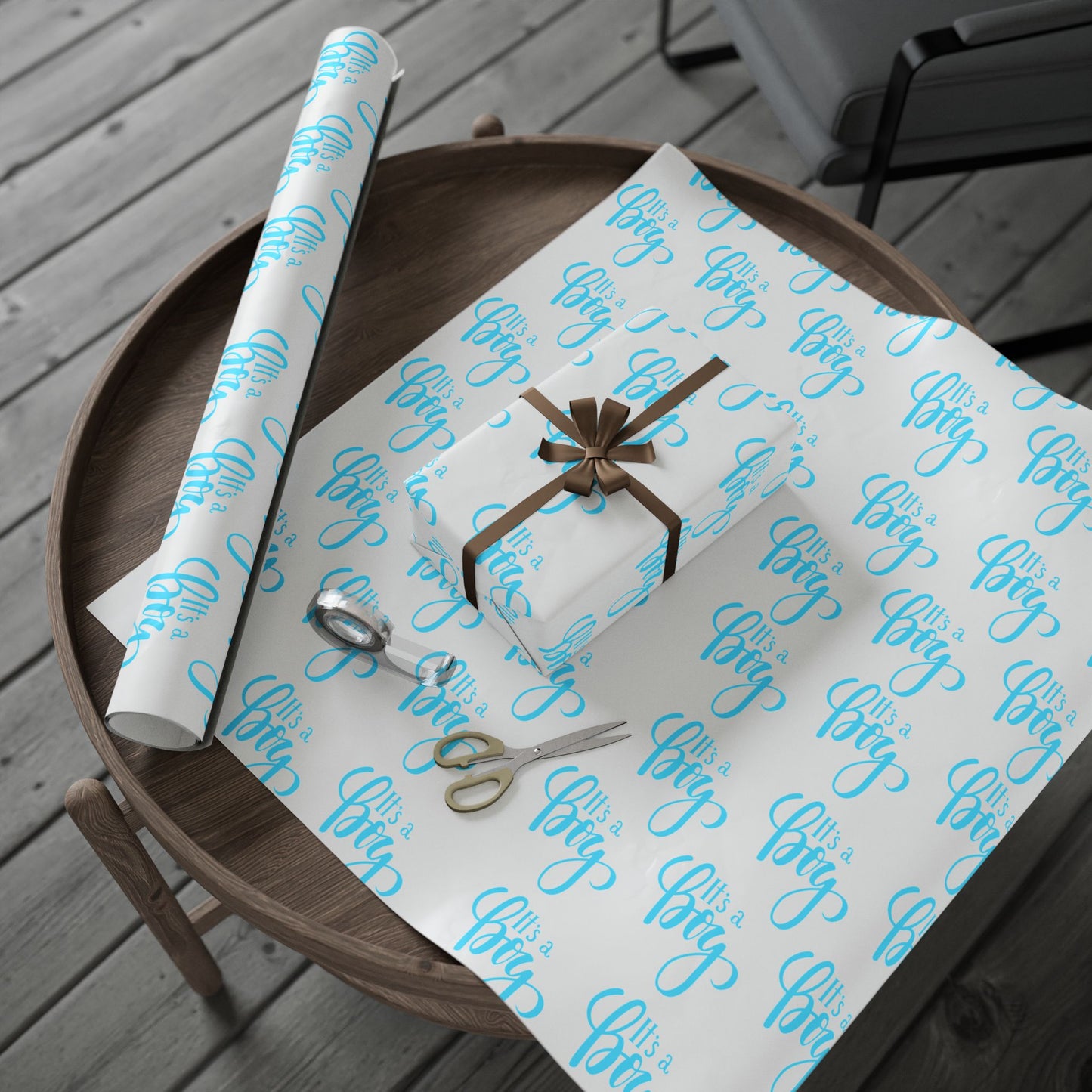 Elegant Blue Calligraphy Wrapping Paper Decorative Gift Wrap for Special Occasions
