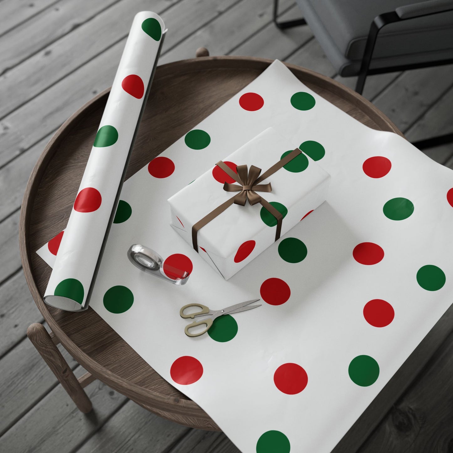 Festive Red & Green Wrapping Paper Holiday Circles Design