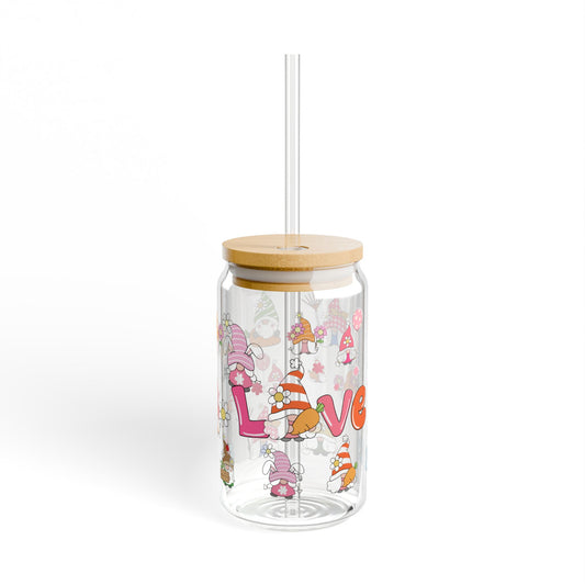 Love & Laughter 16oz Cartoon Sipper Glass Playful | Colorful | Reusable | Perfect for Kids and Gifting