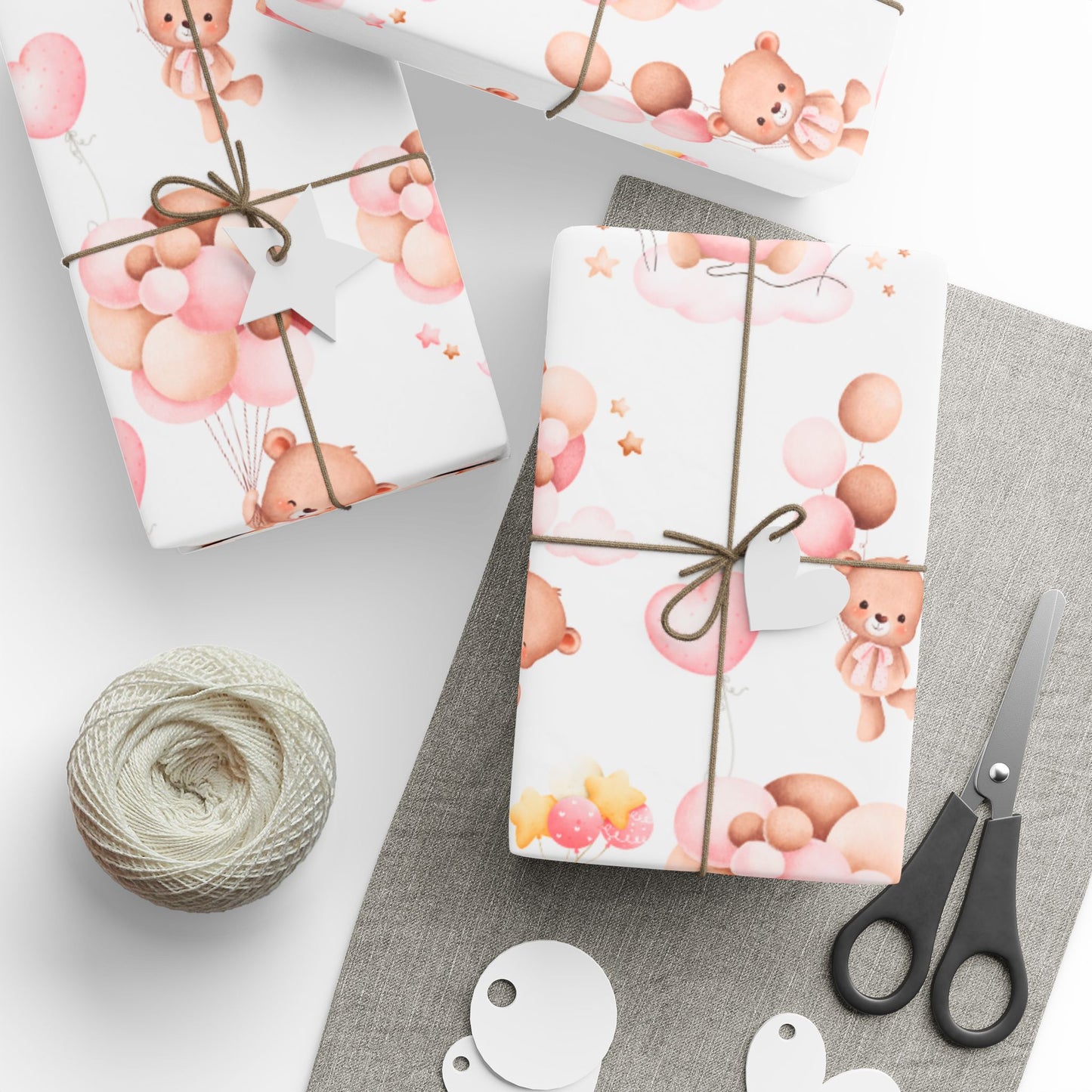 Baby Girl Bear Wrapping Paper Cute Gift Wrap for Showers and Birthdays