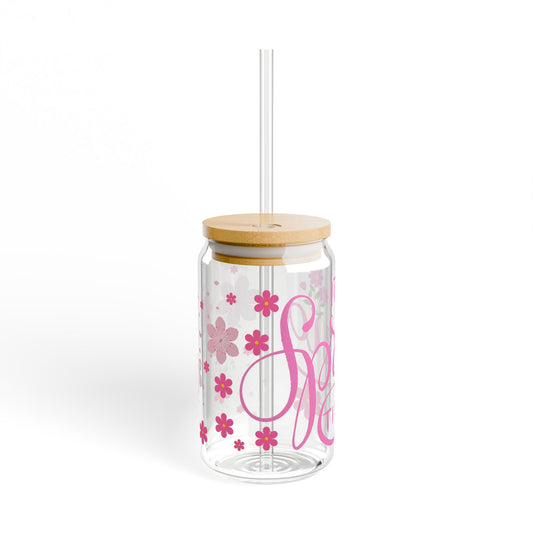 Blush Bloom 16oz Pink Floral Sipper Glass Elegant | Reusable | Gift-Ready | Perfect for Her