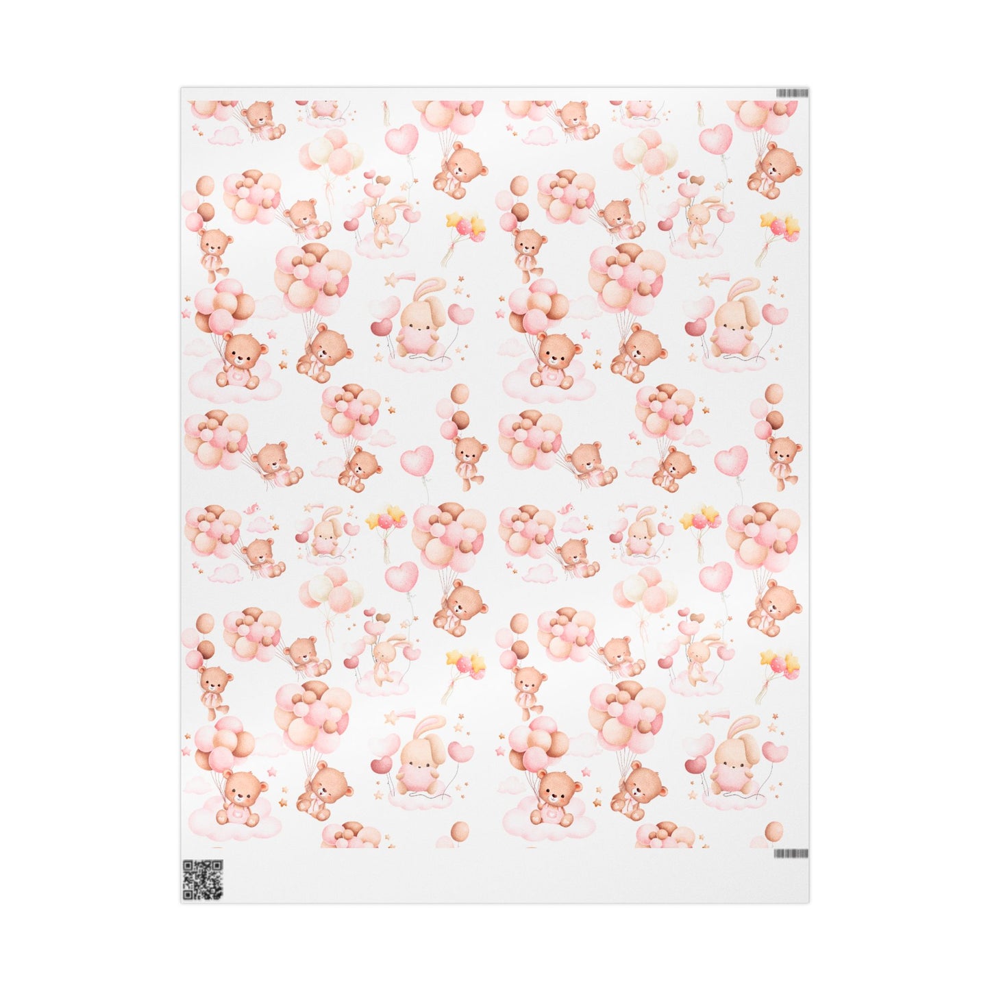 Baby Girl Bear Wrapping Paper Cute Gift Wrap for Showers and Birthdays