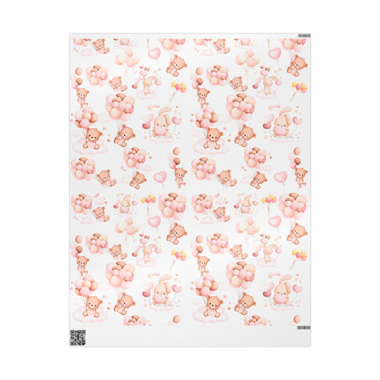 Baby Girl Bear Wrapping Paper Cute Gift Wrap for Showers and Birthdays