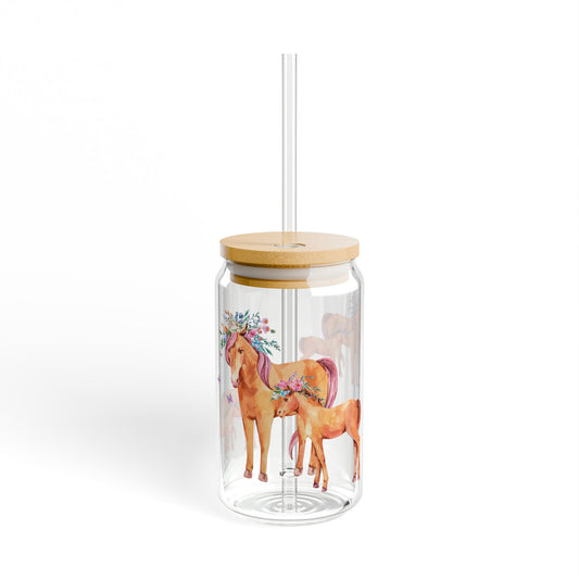Happy Hooves Horse-Themed Sipper Glass 16oz Fun | Reusable | Family-Friendly | Perfect for Animal Lovers