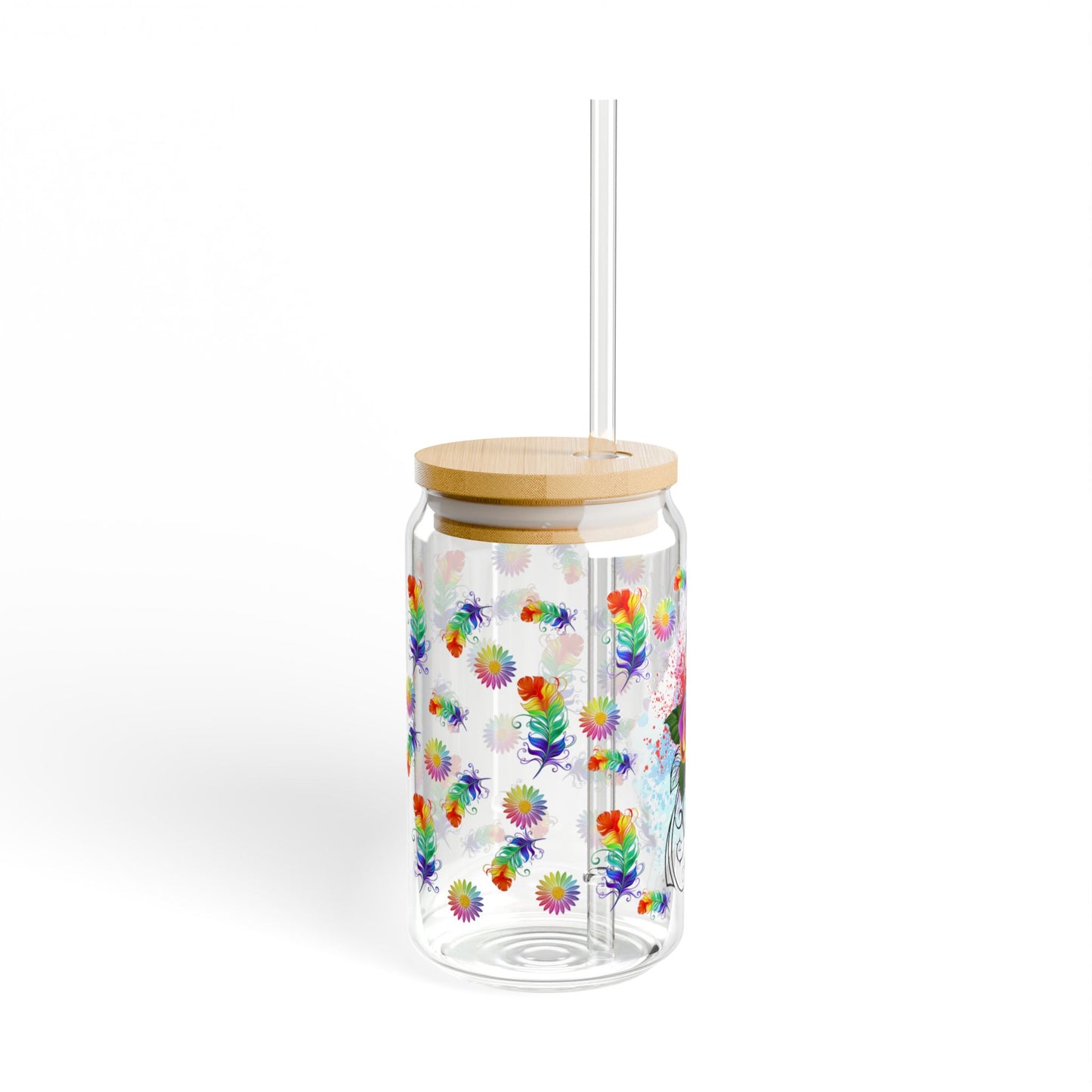 Bloom Sip 16oz Floral Sipper Glass with Bamboo Lid colorful | Eco-Friendly | Reusable | Perfect for Tea & Summer Moments