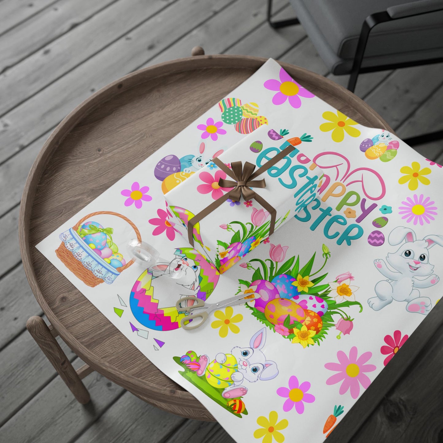 Happy Easter Bunny Wrapping Paper – Floral Spring Gift Wrap