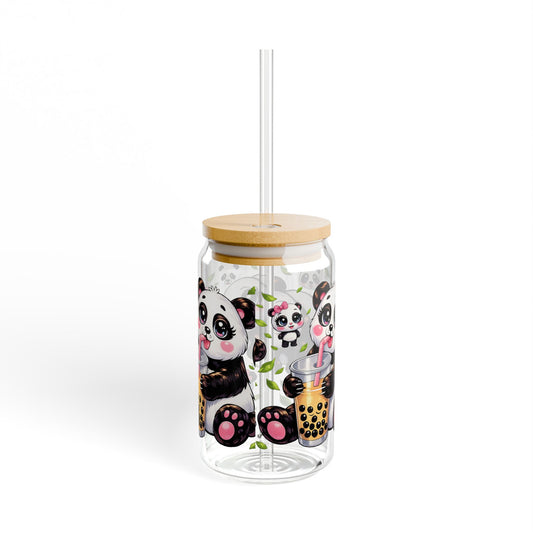 Panda Sips Adorable Panda Sipper Glass 16oz Cute | Reusable | Kid-Friendly | Perfect for Panda Lovers