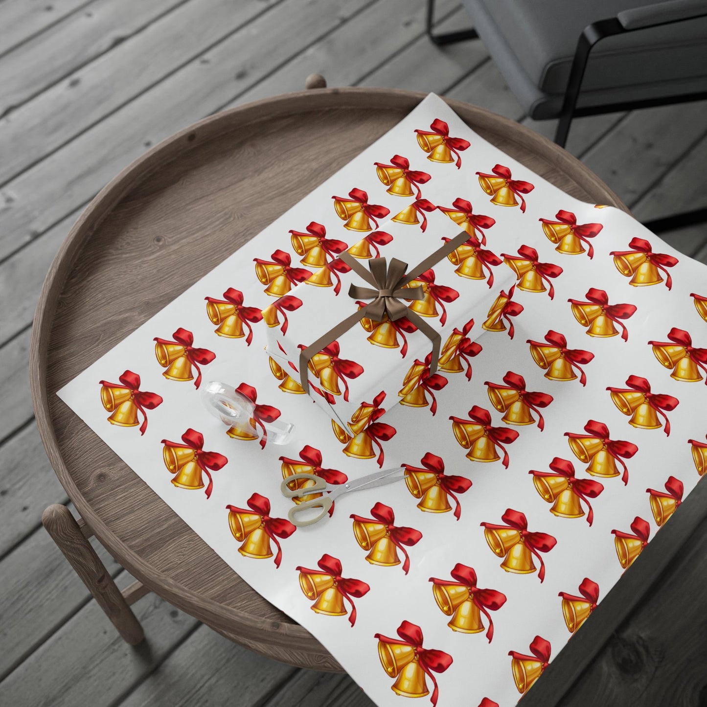 Golden Bells Wrapping Paper Festive Holiday Gift Wrap